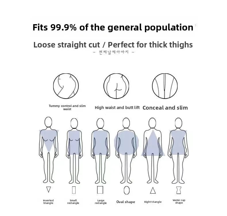 plus Size Women's Straight Leg Jeans High Waist Loose Fit Spring New Sle Slimming Wide Leg Student Long Trousers Trendy