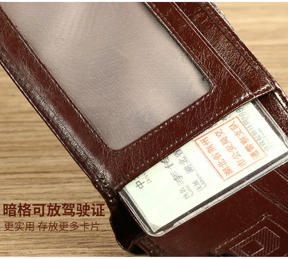 【Cuir de Vachette Véritable】Portefeuille Homme MANBANG Vente Chaude Luxe Mince Original Court Triple Pliage Blocage RFID Première Couche de Peau de Vache