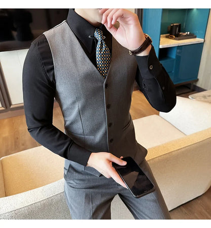 ( Vest + Pants) Men Luxury High Quality Business Suit Vest 2 pieces Formal Groom Wedding Dress Vest Set Fashion Club Clothing