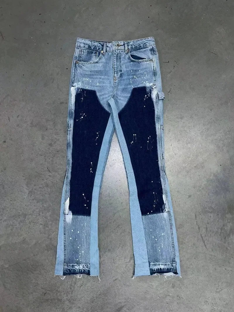 Men's Punk High Street Raw-Edge Skinny Jeans with Micro Trumpet Detail  Y2K Low Rise Stretch Floor Length Biker Rock Pants 2025