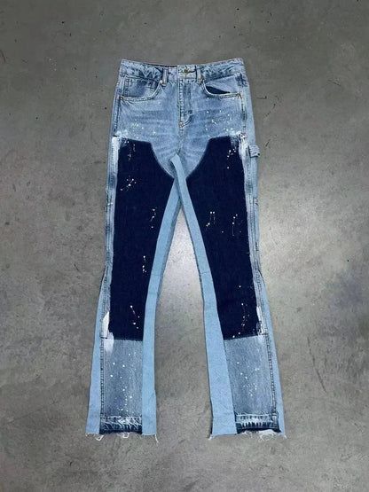 Men's Punk High Street Raw-Edge Skinny Jeans with Micro Trumpet Detail  Y2K Low Rise Stretch Floor Length Biker Rock Pants 2025