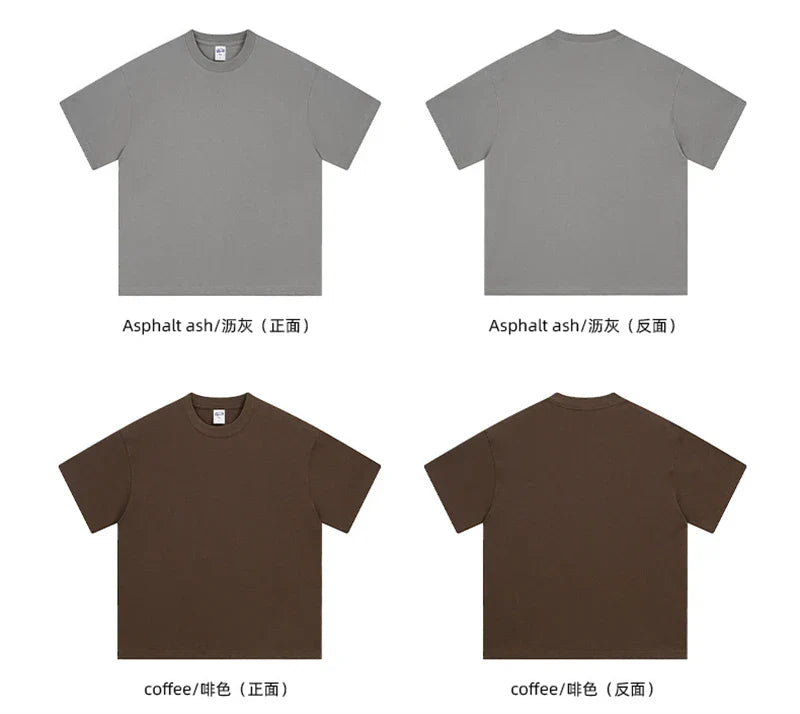 New Men Summer Boxy 275gsm Cotton T-Shirts Retro Unisex Oversized Short Version Basic T Shirt Brand Tees HY1070
