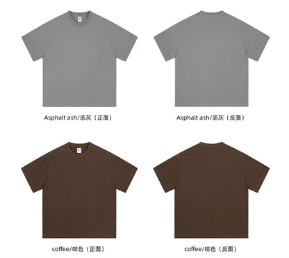 New Men Summer Boxy 275gsm Cotton T-Shirts Retro Unisex Oversized Short Version Basic T Shirt Brand Tees HY1070