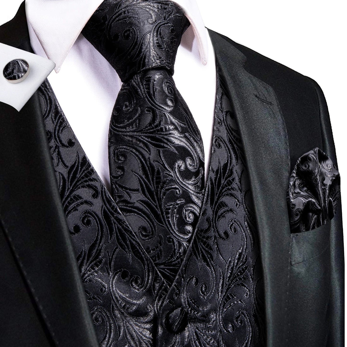Jacquard Silk Mens Waistcoat Tie Set Sleeveless Jacket Necktie Hanky Cufflinks Suit Gold Blue Black Vest Wedding Business