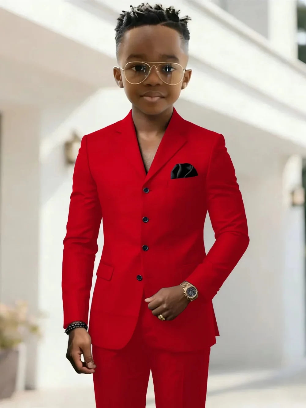 Stylish Boys Formal Suits 2 Pieces Jacket Pants Wedding Guest Clothes Handsome Notched Lapel Kids Slim Fit Suit Set For Birthday