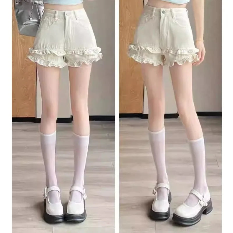 Denim Shorts 2025 Summer Thin High-waisted A-shaped Straight Hot Pants