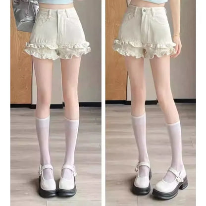 Denim Shorts 2025 Summer Thin High-waisted A-shaped Straight Hot Pants