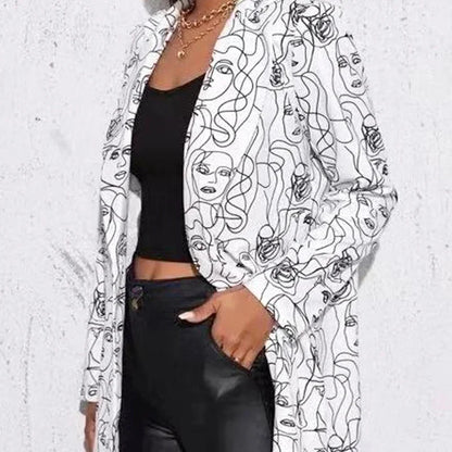 Elegant and Youth Blazer Spring Fashion Vintage Irregular Print Casual Woman Clothing High Street Lapel Blazer Woman Outerwears