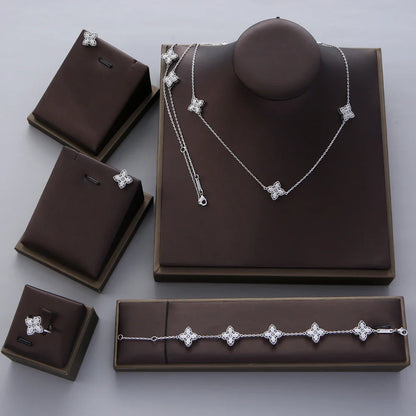 Luxury Flower Statement Necklace earring ring BraceletJewelry Set For Women Wedding Party Full Zircon Dubai Bridal jewelry N0555
