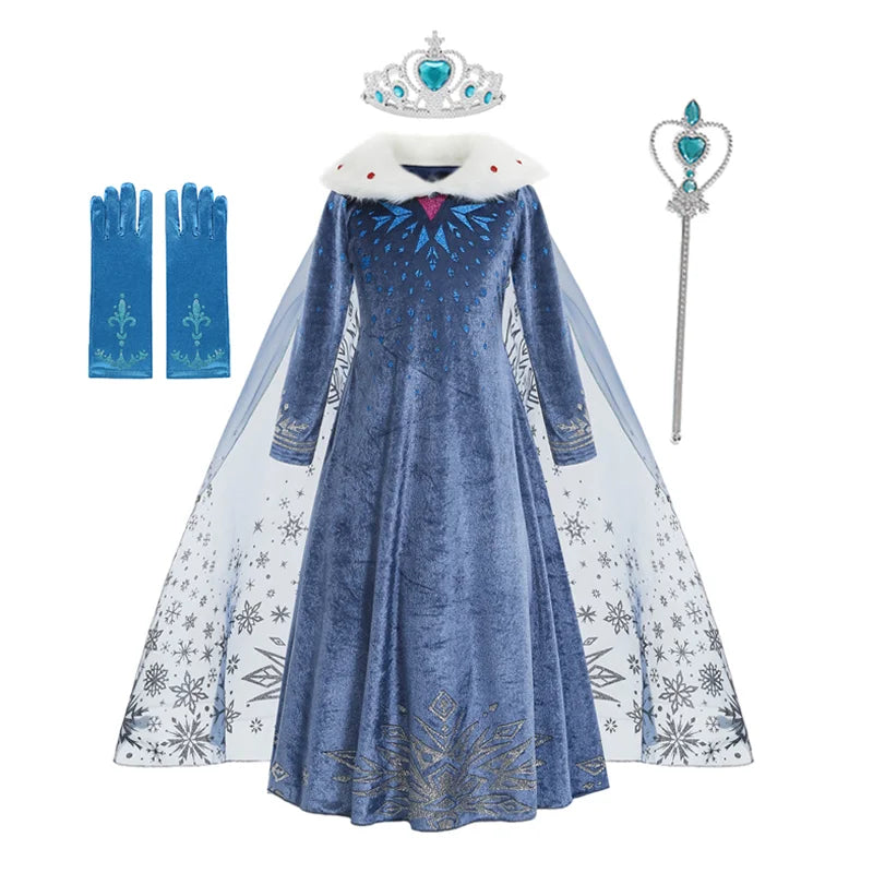 Elsa Dress for Girl Princess Birthday Party Winter Costume Kids Cosplay Frozen Evening Long Sleeve Clothes Snow Queen