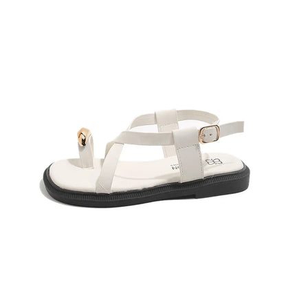 Summer New Kids Beach Sandals Clip-toe Outdoor Girls Roman Sandals School Fashion Cross-tied Children's Flat Sandals Non-slip