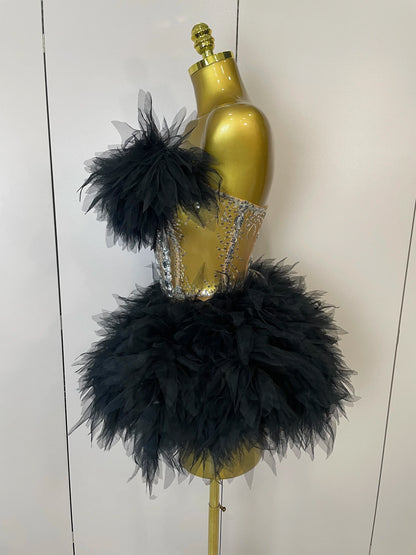 2025Women Sexy Backless Strap Mesh Fluffy Skirt 2 Pieces Diamond Sequins Stage Performance Costume Birthday Party Shooting Dress