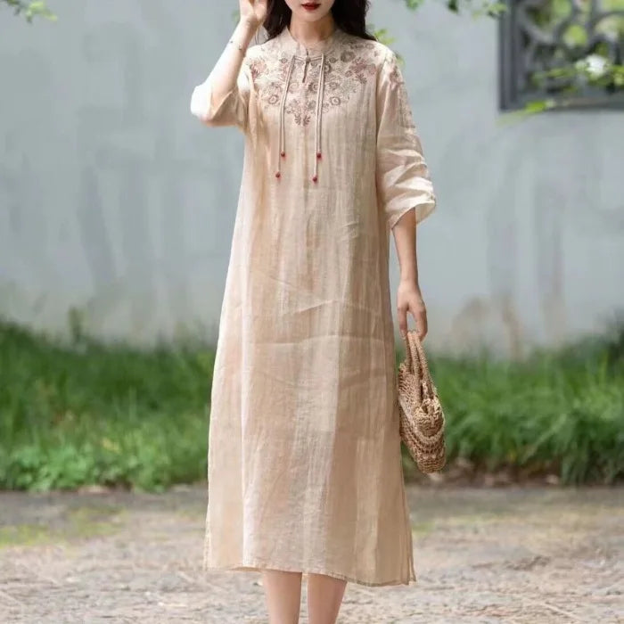 Embroidery Ethnic Style Fashion Clothes Vintage Cotton Linen Streetwear Harajuku Chinese Style Summer Dress for Women Clothing