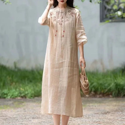 Embroidery Ethnic Style Fashion Clothes Vintage Cotton Linen Streetwear Harajuku Chinese Style Summer Dress for Women Clothing