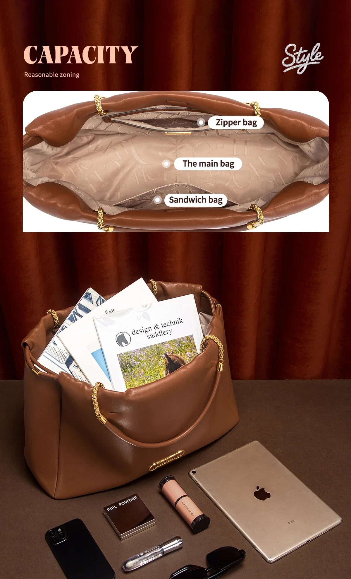 Fashion Classic Luxury Design Women's New Shoulder Bag Commuter Large Capacity Drawstring Design Bag