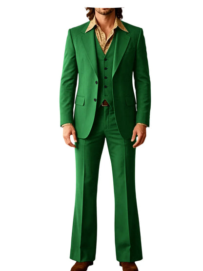 Retro Men's Linen 3 Piece Notch Lapel 2 buttons Jacket Flared Trouser Breathable Elastic for Casual Beach Wedding Groom Tuxedo