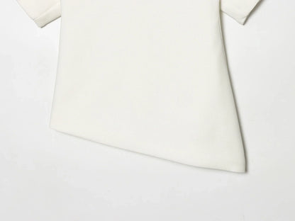 Spring Summer Women Casual Asymmetrical T-Shirts Fashion Solid Female O-Neck Short Puff Sleeve Blouse Lady Office Chic Tops