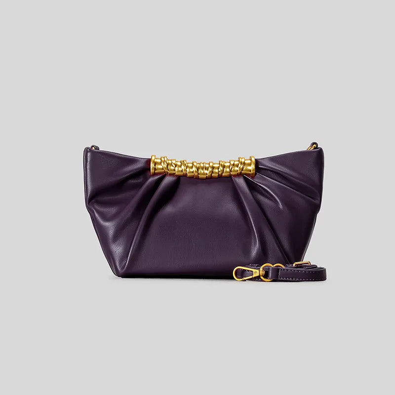 Elegant Ruched Hobos Clucth Bag Luxury Designer Metal Handle Women Handbags Soft Pu Leather Shoulder Crossbody Bags Party Purses