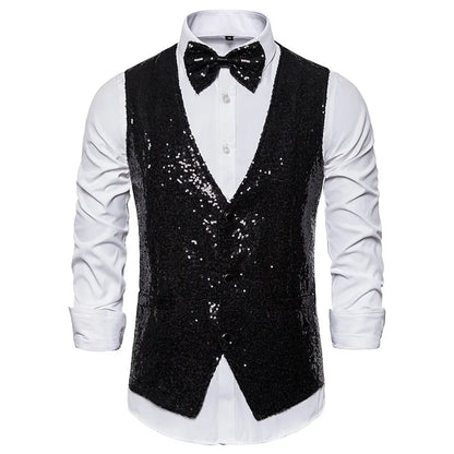 2026 Men's Shiny Gold Sequin Glitter Embellished Blazer Waistcoat Night Club Blazer Wedding Party Waistcoat Stage Singers Vest