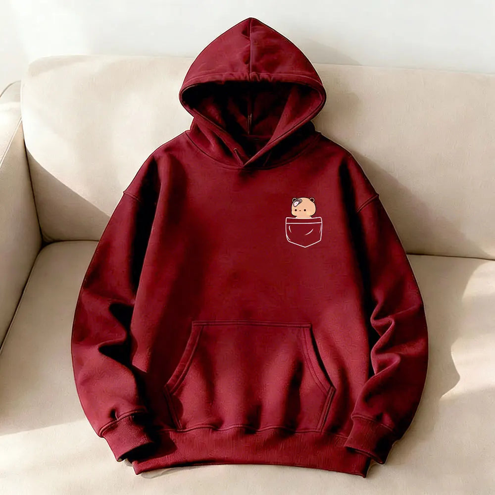 Matching Bubu Dudu Bear Pocket Couple Hoodies Anniversary Gift Clothing Cute Casual Daily Life Fall Winter Men Women Streetwear