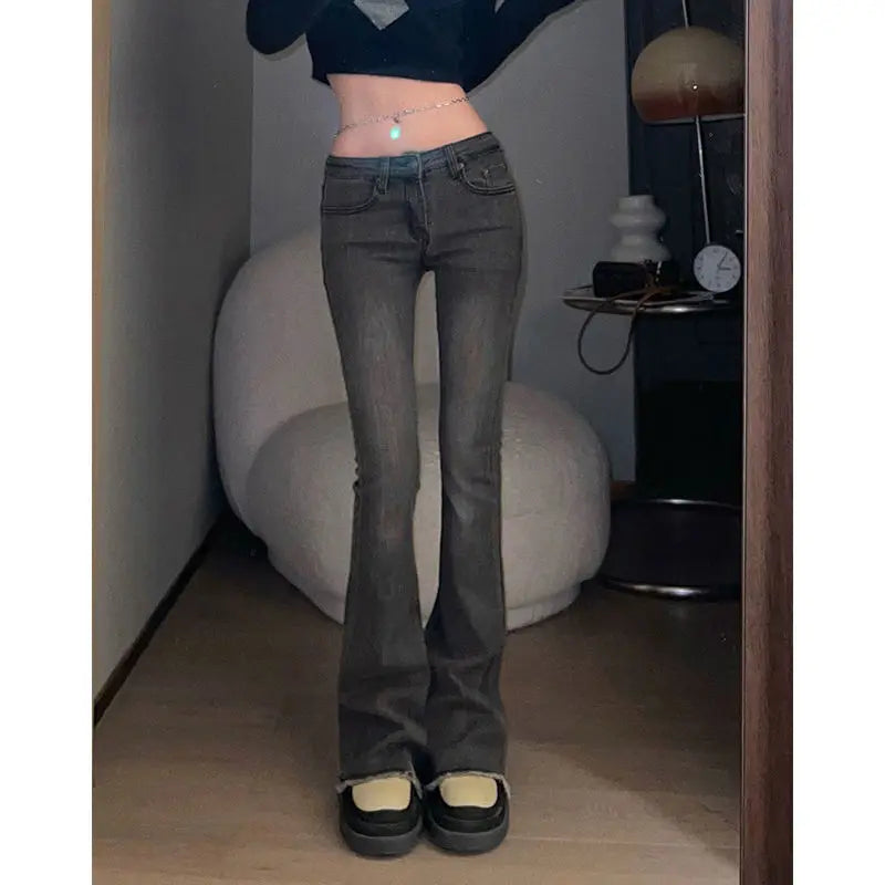 Low Waist Denim Jeans Pants for Women Skinny Wide Leg Fashion Vintage Ladies Flared Leggings Bell Bottom Long Sexy Trend Hot New