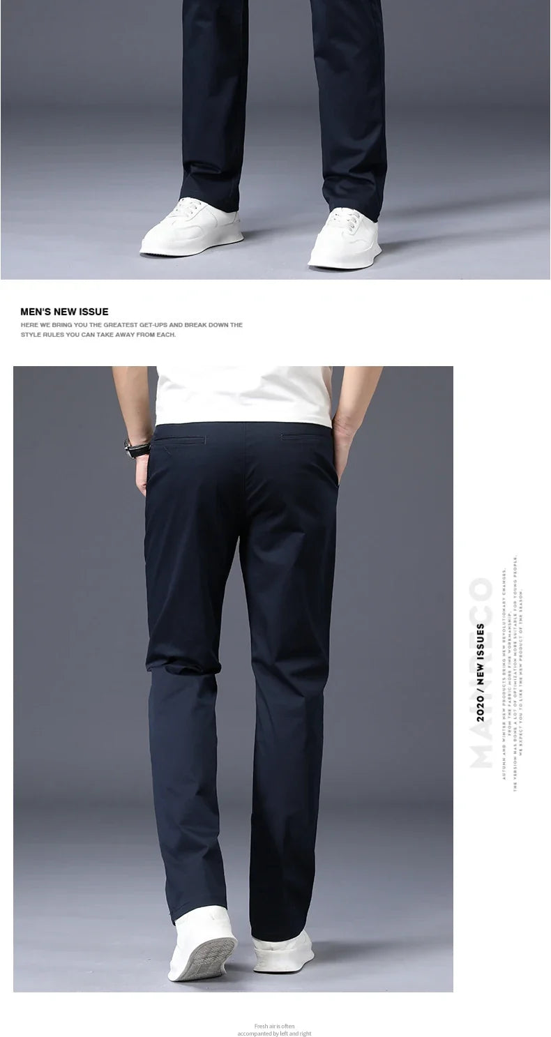 Mens Pants Cotton Casual  Stretch male trousers man long Straight High Quality 4 color Plus size pant suit  42 44 46