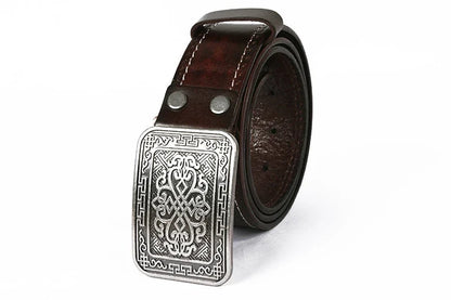 3.8cm Chinese Pattern Cowboy Smooth Buckle Men's Belt Ceinture Homme Yellow Belt Male Wide Jeans Men Genuine Leather Belt
