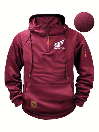 2025 New Honda Racing Team Outdoor Cycling Fashion Street Half Zip Hoodie Men's Motorcycle Racing Casual HRC Warm Hoodie