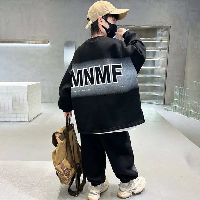 Sweatshirt Set Korean Children's Clothes 2025 Boy Clothing 7 12 Years Top Bottom Child Autumn Winter Year Old Kids Junior Boys'
