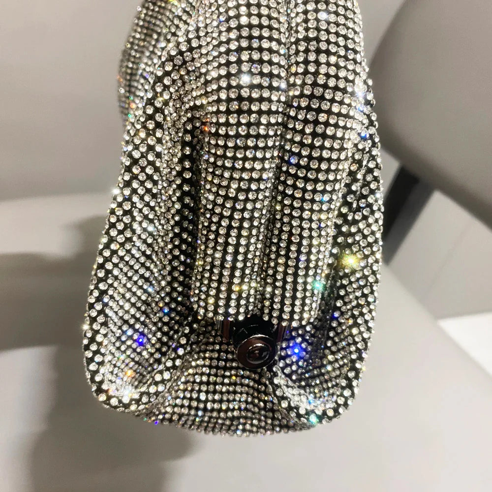 Shiny Handle Rhinestones Handmade Evening Clutch Bags New Folds Purses And Handbags Luxury Designer Wedding Party High Quality