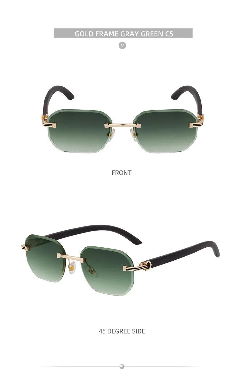 2026 Wooden Rimless Sunglasses Women Trendy Vacation Sunscreen Square Sunglass Men Luxury Vintage Retro Fashion Glasses Occhiali