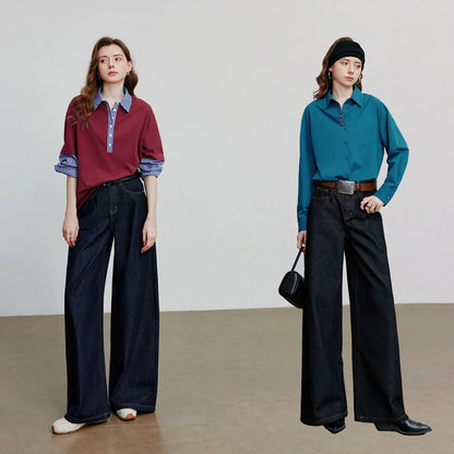 Women Denim Jeans 2025 Autumn New loose Curved Banana Wide Leg Pants