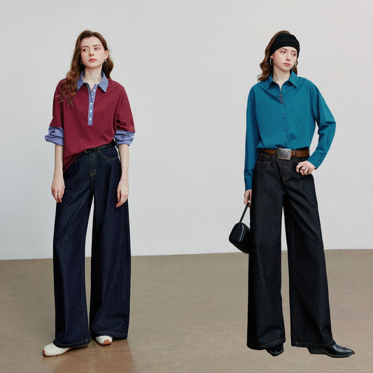 Women Denim Jeans 2025 Autumn New loose Curved Banana Wide Leg Pants