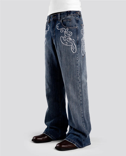 Y2k Blue Opening Bootcut Jeans Vintage Washed Embroidery Men Women Pants Harajuku High Street Streetwear Unisex Casual Jeans