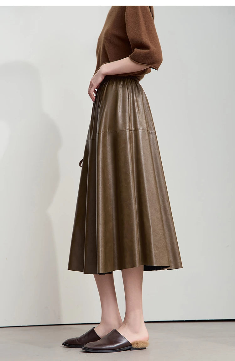 Minimalist Woman Black Midi Skirt 2025 Autumn Vintage Loose Luxury Party PU Leather Skirts Casual A Line Skirts 12543028