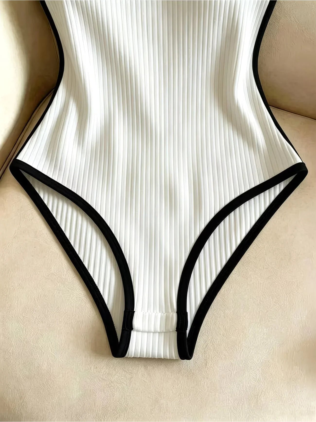 3pcs Women's Ribbed Bodysuit Set Fashionable Black Piped Square Neck Waist-Cinching Style Summer Nightlife Wear Elegant Beach Ou