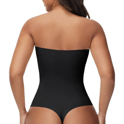 Strapless Bodysuit Off Shoulder Bustier Tube Top Women Front Closure Tummy Control Shapewear Removable Padded Underwear S-4XL