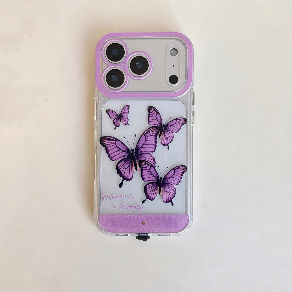 5 Color Change Luminous Call Light Up Flash Romantic Purple Butterfly Phone Cover Case for iPhone 17 16 15 14 13 Pro Max Plus
