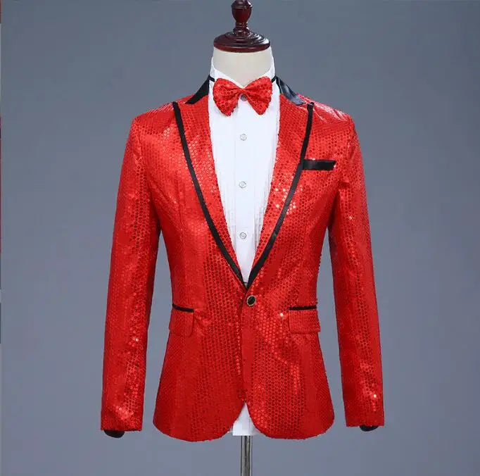 2026 New Men's Red Suit Jacket, Wedding Party Slim Dress Coat, Sequin Decoration Luxurious Blazers Blue Green Terno Masculino