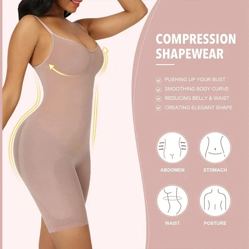 Women Waist Trainer Butt Lifter Seamless Bodysuit Shapewear Body Shaper Strappy-Back Chest Enhancing Corrective Underwear Corset