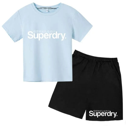 Kids Summer Casual Letter Print Breathable Tees+Short Pants 2pcs Suits 2-13 Years Boys Girls Fashion Outfits Children Clothes