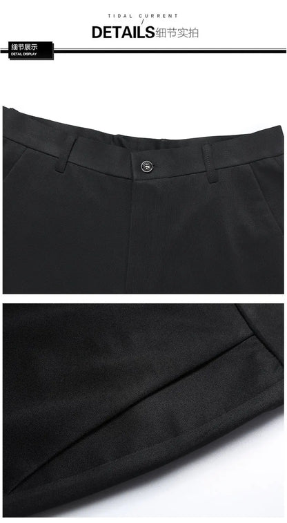 High-stretch fabric men's business trousers suitable for all seasons, featuring an elastic waistband and classic office/work for