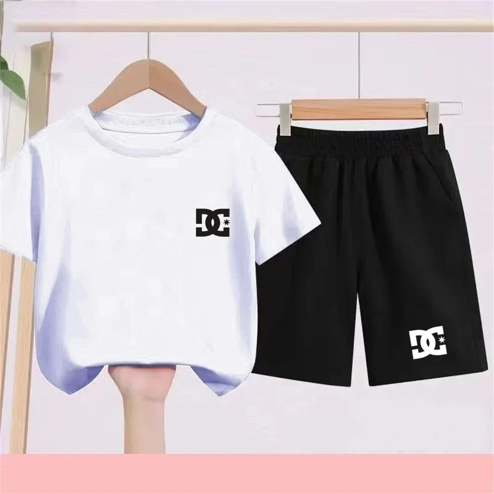Children T-shirt+Shorts 2P Summer Clothing Fashion Print Boy Girl Toddler 3-12Yrs Sports Short-Sleeved Casual Fashion Set