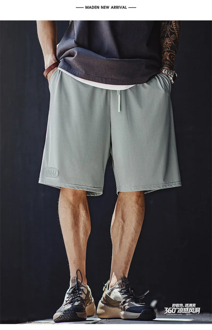 Men's American Workwear Mesh Ice Cool Breathable Short Thin Loose Outdoor Sports Fitness Casual Summer Training Bottoms