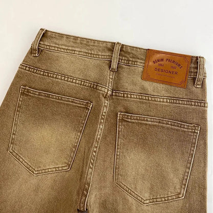Elegant Slim Fit Men's Jeans Casual Khaki Straight Leg Elastic Fashionable City Style Summer Denim Pants Youth Wear
