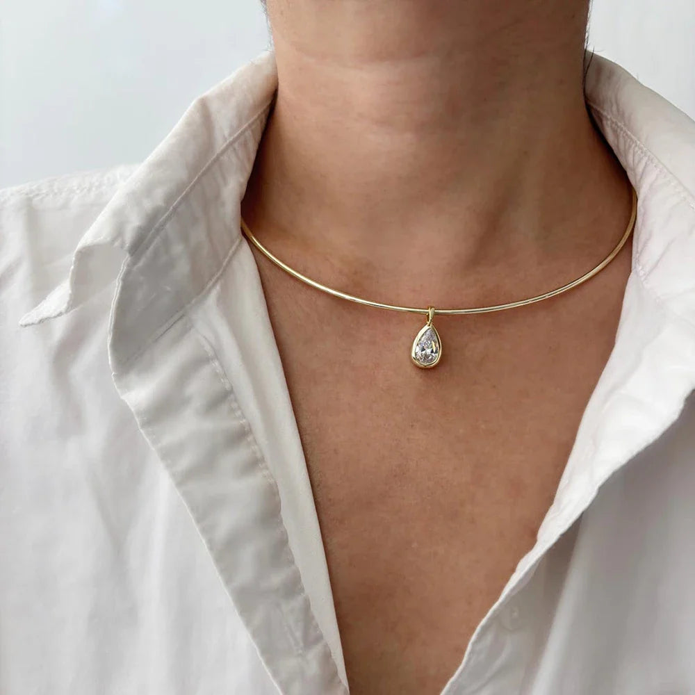 Certified 3carat Waterdrop Moissanite Omega Collar Necklace S925 Silver Bezel Set Solitaire Pear Cut Diamond Pendant for Women