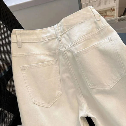 Summer Women's White High Waisted Wide Leg Jeans Premium Draped Effortless Chic Loose Straight Leg Denim Pants for Daily Office
