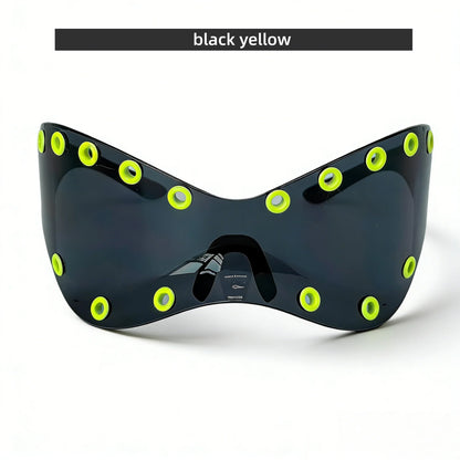 Unisex Y2K Punk Fashion Sunglasses - Futuristic One-Piece Goggles Metal Ring Rave sunglasses womenfor Rave & Cyber Party
