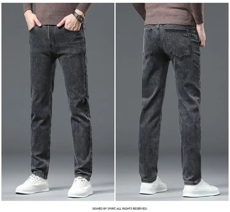 2025 New Men Fashion  Slim Fit Jeans Male Elasticity Smart Casual Mid Classics Straight Denim Pants Wedding Party Black Trousers