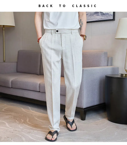Summer New Linen Breathable Trousers High Quality Fashion Men Straight Casual Pants Men Slim Fit Solid Business Office Suit Pant